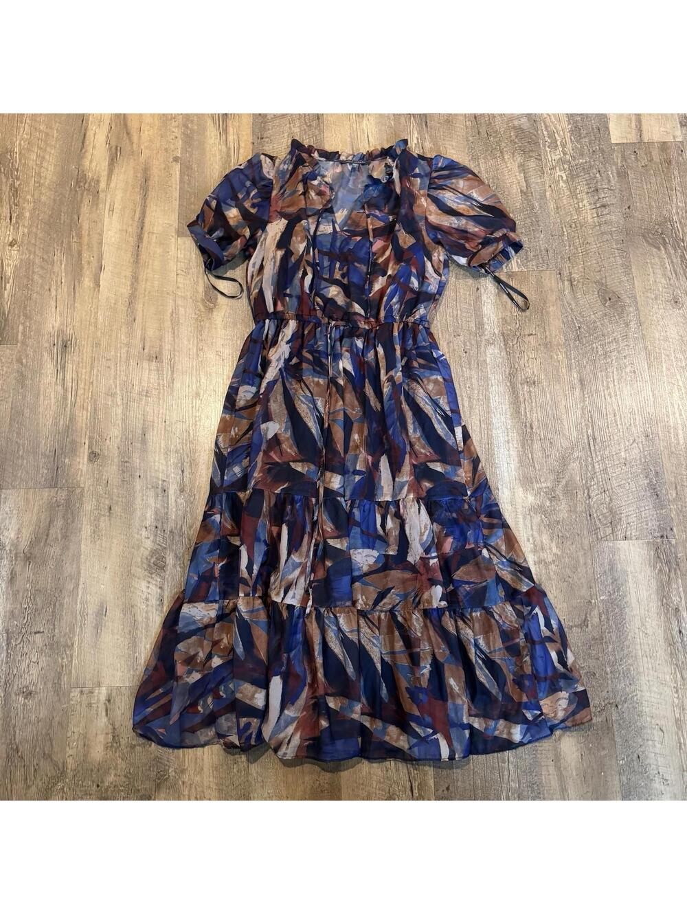 Julia Jordan Short Sleeve Brown Midi Print A-Line Dress Size 12